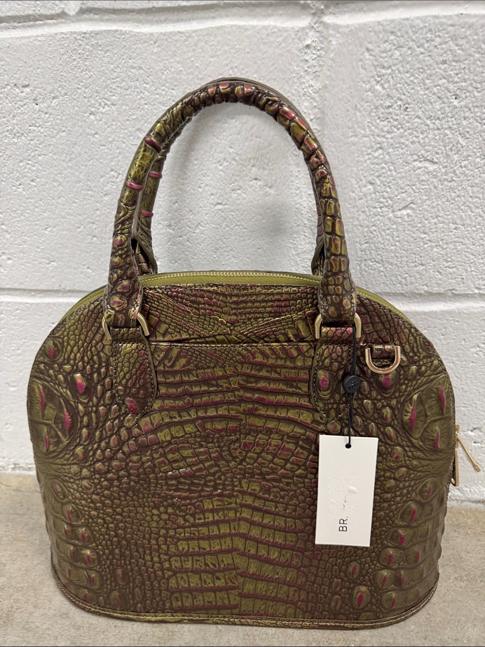Brahmin “Georgia Pesto” Croc Embossed Leather Satchel
